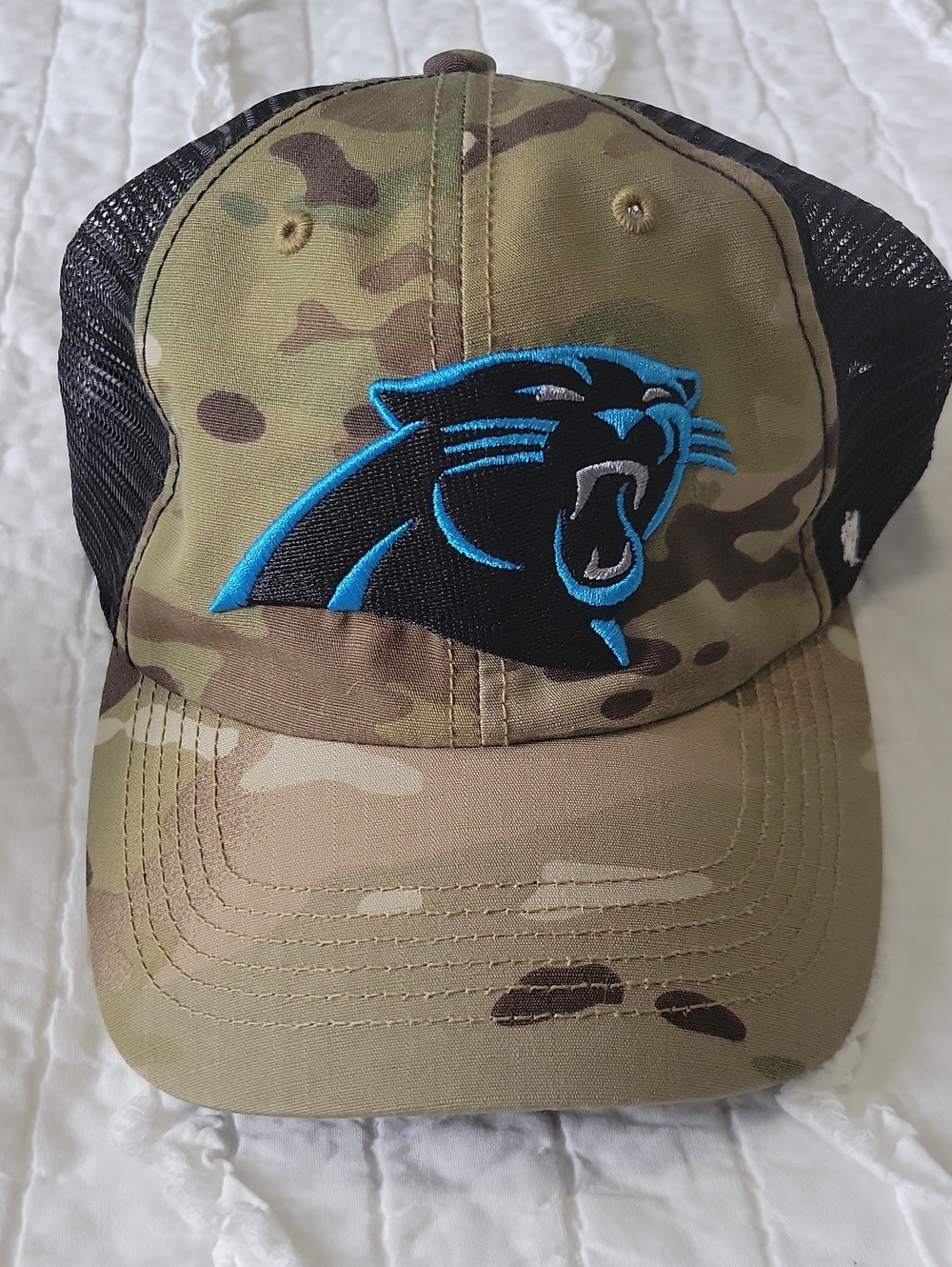 NFL Carolina Panthers Camo Trucker Style Hat One Size Stretch Fit NWOT